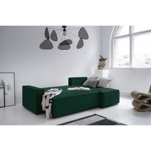 Temno zelena raztegljiva kotna sedežna garnitura iz rebrastega žameta (s kotom po izbiri) Brave Dave – Miuform-image-4