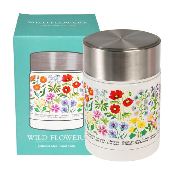 Otroška termovka za hrano v kremno beli in srebrni barvi 450 ml Wild Flowers – Rex London-image-2