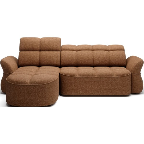 Rumena/rjava žametna raztegljiva/s prostorom za shranjevanje kotna sedežna garnitura (levi kot/z ležalnikom) Beneth – ELTAP