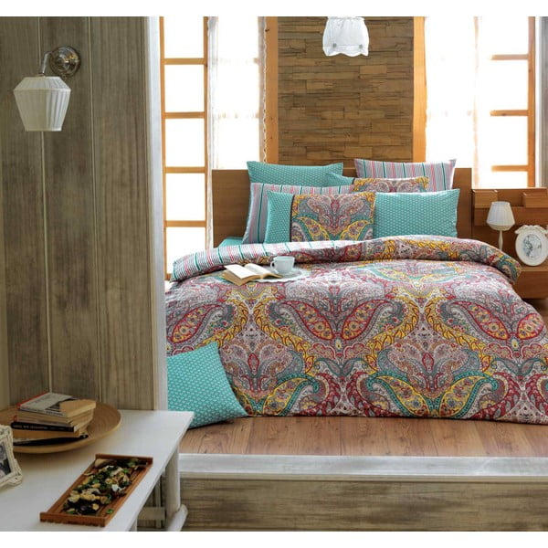 Posteljno perilo z rjuho za eno enojno posteljo Gemeos Green, 160 x 220 cm