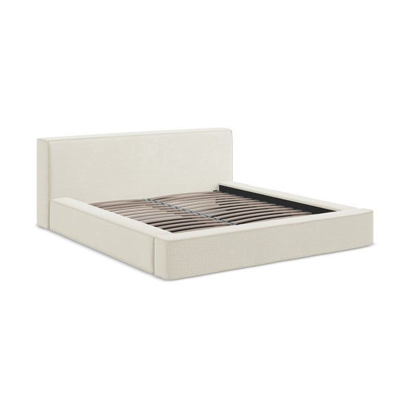 Kremasta oblazinjena zakonska postelja z odlagalnim prostorom z rešetko 160x200 cm Noho - Makamii