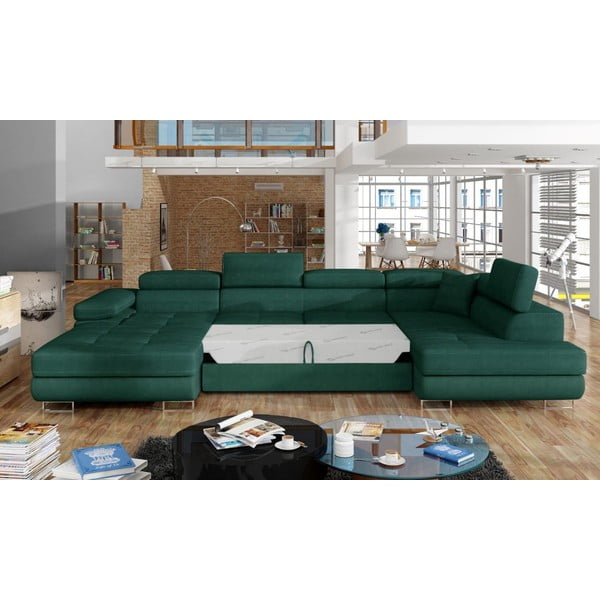 Zelena žametna raztegljiva/s prostorom za shranjevanje kotna sedežna garnitura (desni kot/v obliki črke "U") Rodrigo – ELTAP-image-2