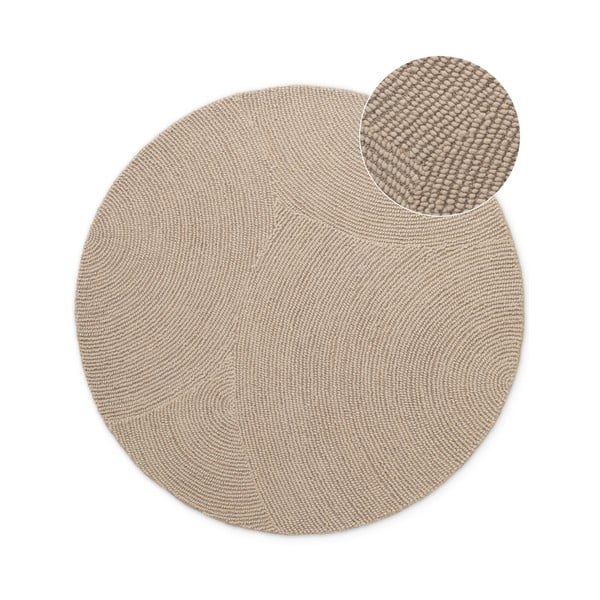 Bež ročno tkana volnena okrogla preproga ø 150 cm Eleni Light Beige – Hanse Home