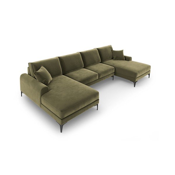 Zelena žametna sedežna garnitura v U obliki Mazzini Sofas Madara-image-4