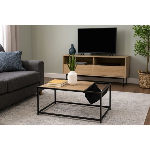 Črna/v naravni barvi klubska mizica v hrastovem dekorju 60x99 cm Bayen – Bonami Essentials-image-1