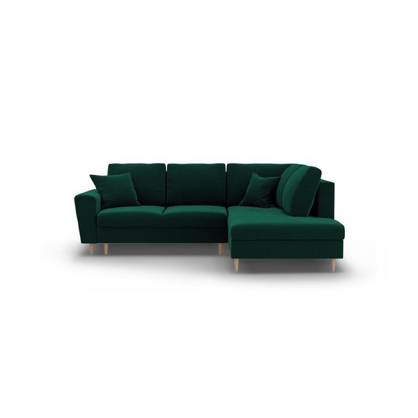 Zelena žametna raztegljiva kotna sedežna garnitura s prostorom za shranjevanje (desni kot/v obliki črke L) Kyoto – Cosmopolitan Design
