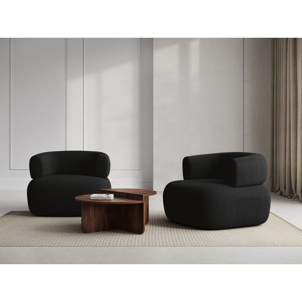 Črn fotelj iz tkanine bouclé Jenny – Micadoni Home-image-1