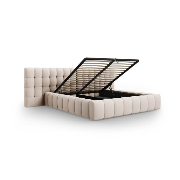 Bež oblazinjena zakonska postelja s prostorom za shranjevanje z letvenim dnom 160x200 cm Mamaia – Micadoni Home-image-3