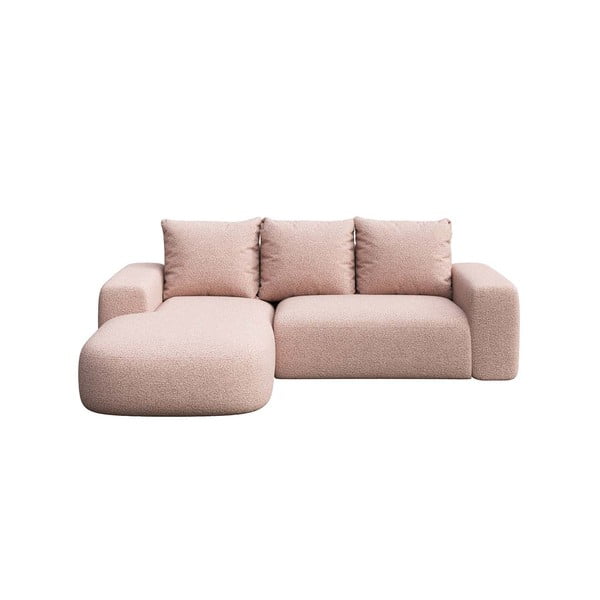 Svetlo rožnata kotna sedežna garnitura iz tkanine bouclé (z levim kotom) Feiro – MESONICA