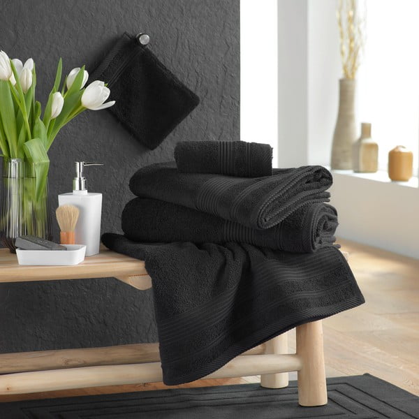 Črna frotirna bombažna brisača 70x130 cm Tendresse – douceur d'intérieur-image-2