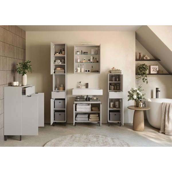 Kremno bela visoka ozka kopalniška omarica 30x120 cm Arcena – Germania-image-4