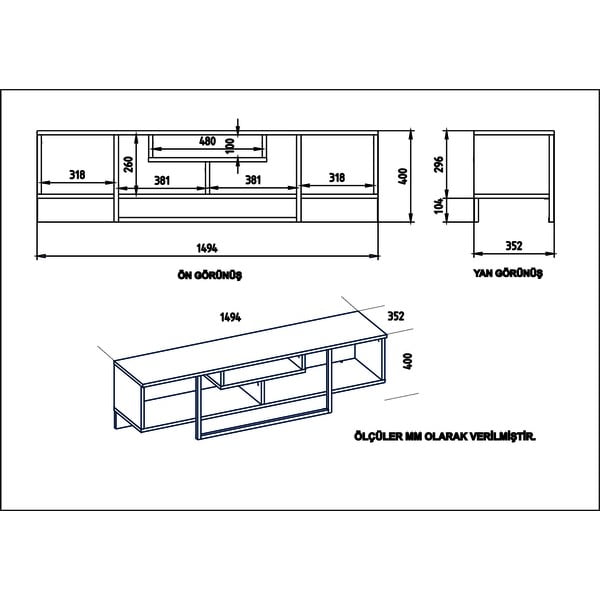 Bela TV omarica v hrastovem dekorju 149x40 cm Asal - Kalune Design-image-4