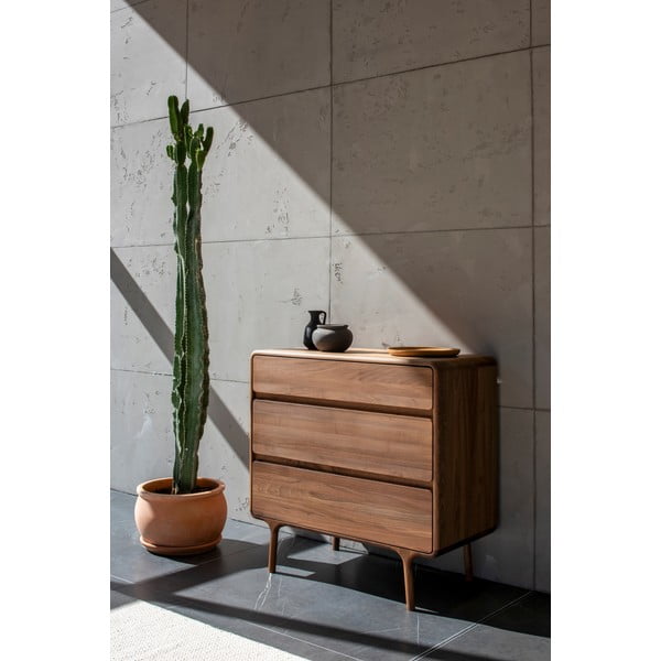 Rjava komoda iz masivnega oreha 90x90x45 cm Fawn – Gazzda-image-4