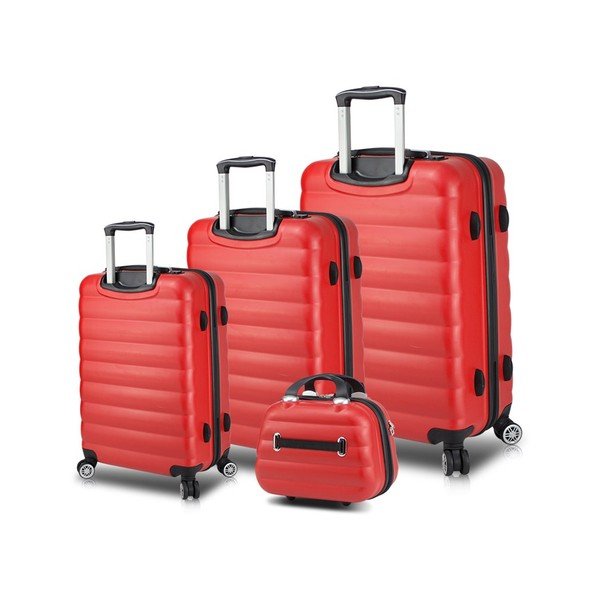 Komplet 3 rdečih potovalnih kovčkov na kolesih s priključki USB in kovčkom za ročno prtljago My Valice RESSO Travel Set