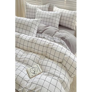 Bela/siva 3-delna enojna podaljšana posteljnina iz renforce bombaža z rjuho 160x220 cm Checkered – Mila Home