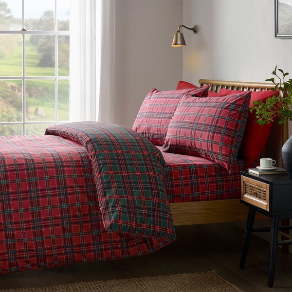 Rdeča/temno zelena enojna posteljnina 135x200 cm Tartan Check – Catherine Lansfield