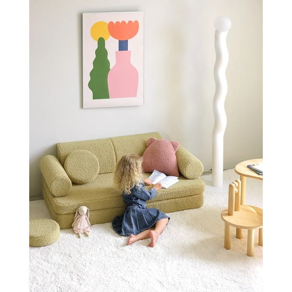 Rožnata otroška blazina bouclé Bear – Wigiwama-image-1