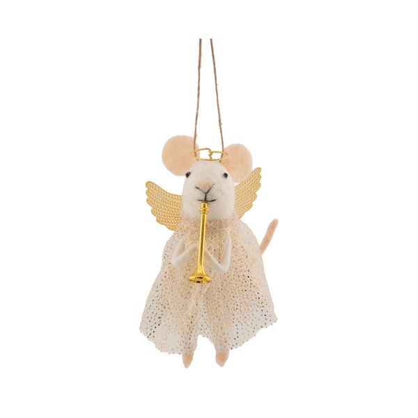 Tekstilni okrasek za jelko 6 cm Angel Mouse Playing the Trumpet – Sass & Belle
