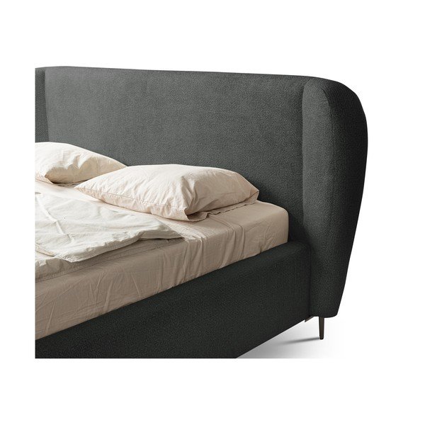 Temno siva oblazinjena zakonska postelja z letvenim dnom 160x200 cm Makana – Makamii-image-4