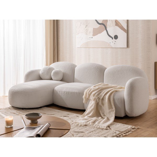 Kremno bela kotna sedežna garnitura iz tkanine bouclé (levi kot/z ležalnikom) Orbit – Ropez-image-4