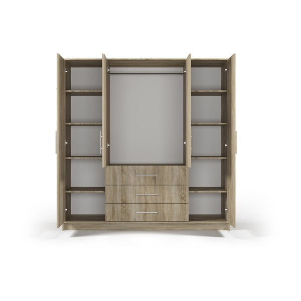 Garderobna omara v hrastovem dekorju z ogledalom 196x200 cm Derry - Cosmopolitan Design-image-3