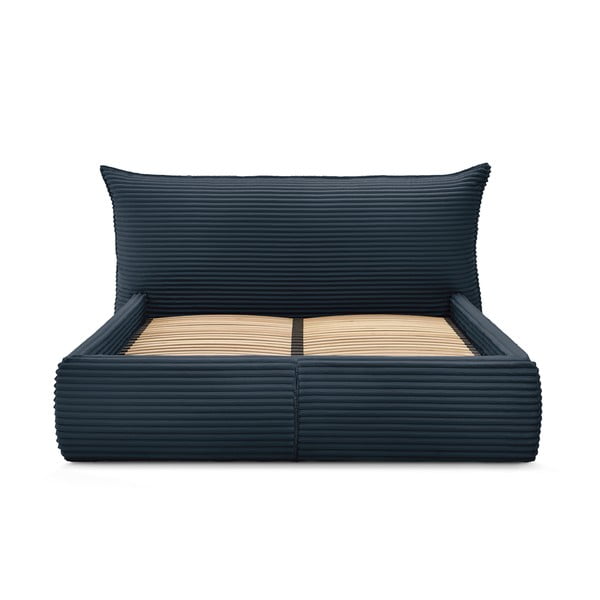 Temno modra oblazinjena zakonska postelja s prostorom za shranjevanje z letvenim dnom 160x200 cm Jade – Bobochic Paris-image-4