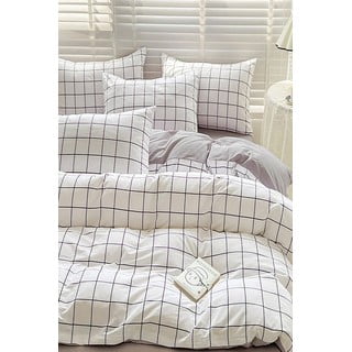 Bela/siva 3-delna enojna podaljšana posteljnina iz renforce bombaža z rjuho 160x220 cm Checkered – Mila Home