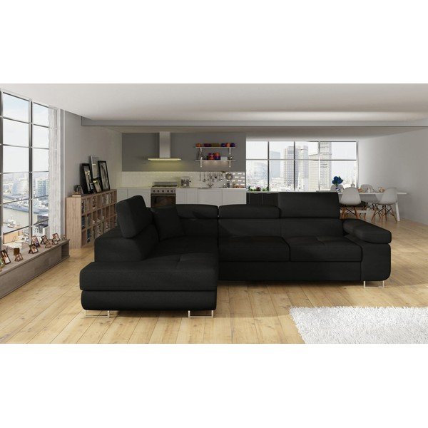 Črna raztegljiva/s prostorom za shranjevanje kotna sedežna garnitura (levi kot/v obliki črke L) Anton – ELTAP-image-1