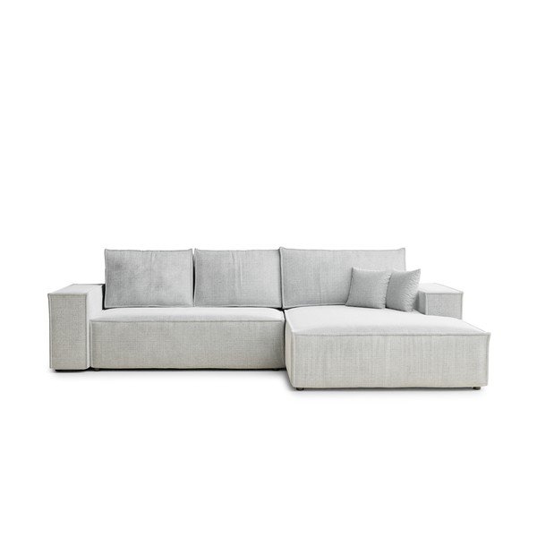 Svetlo siva raztegljiva/s prostorom za shranjevanje kotna sedežna garnitura iz šenilje (desni kot/z ležalnikom) Maze – Maison de Rêve