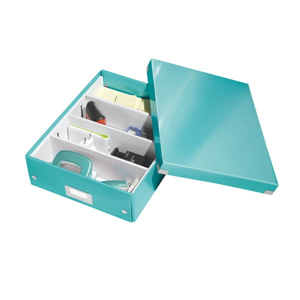 Zelena/turkizna kartonasta škatla za shranjevanje s pokrovom 28x37x10 cm Click&Store – Leitz