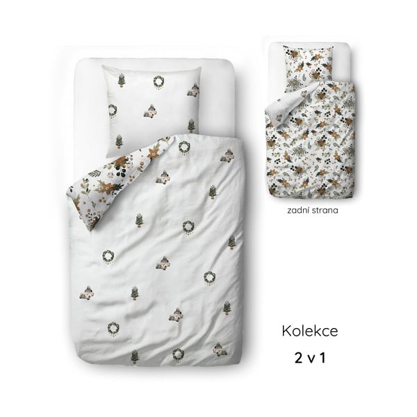 Bela enojna posteljnina iz bombažnega satena 140x200 cm Festive Flowers – Butter Kings