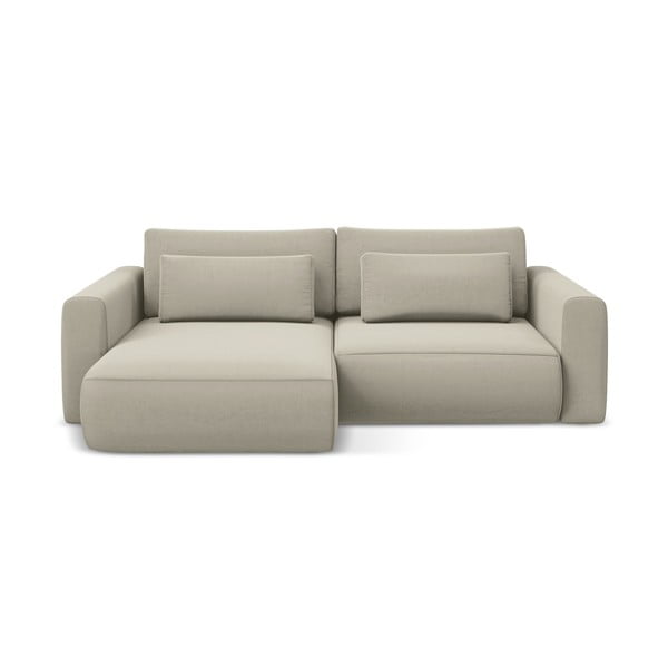 Bež žametna raztegljiva/s prostorom za shranjevanje kotna sedežna garnitura (levi kot/z ležalnikom) Kapua – Makamii