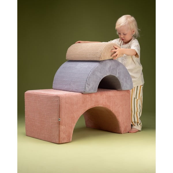 Rožnato otroško igrišče iz pene iz rebrastega žameta 3 ks višina 37 cm 75x49 cm Rainbow Montessori – Wigiwama-image-2