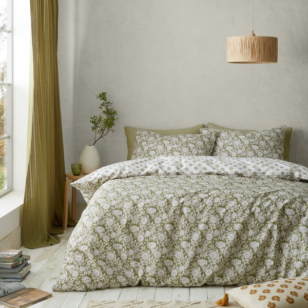 Bela/zelena posteljnina za zakonsko posteljo 200x200 cm Tangier Floral – Pineapple Elephant