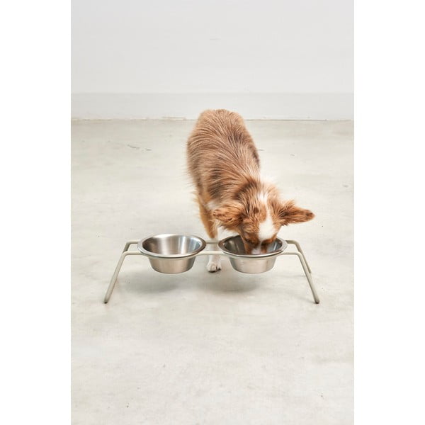 Komplet posod s podstavkom za pse iz nerjavečega jekla Cena Greige M – MiaCara-image-4