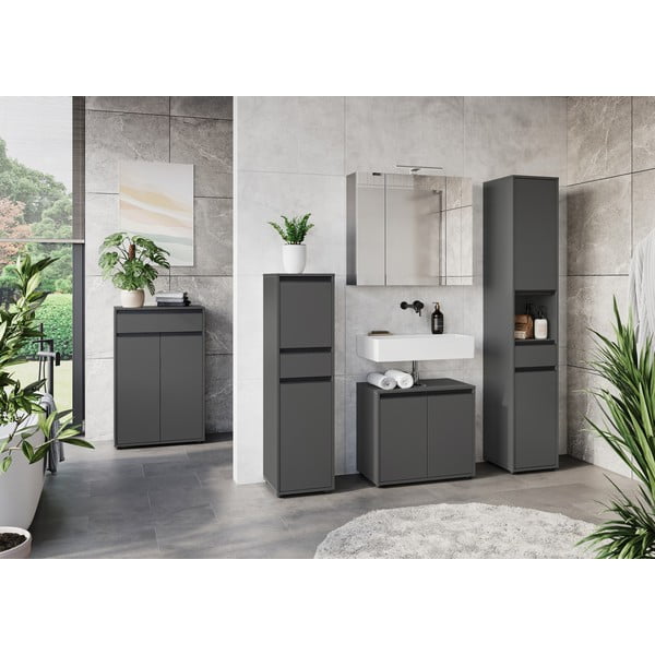 Antracitno siva visoka kopalniška omarica 63x98 cm Lemont – Germania-image-1