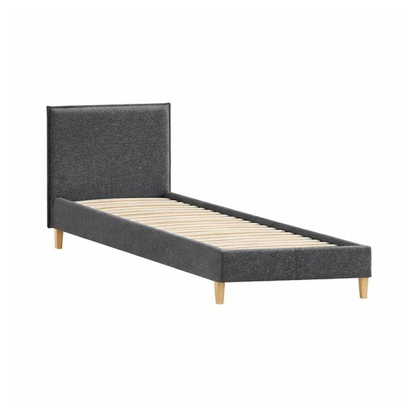 Temno siva oblazinjena postelja z letvenim dnom 90x200 cm Tina – Ropez