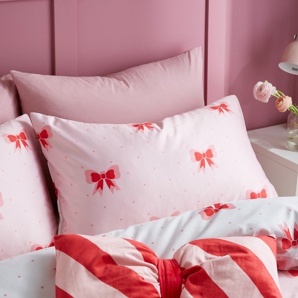 Rožnata enojna posteljnina 135x200 cm Dotty Bows – Sassy B-image-3