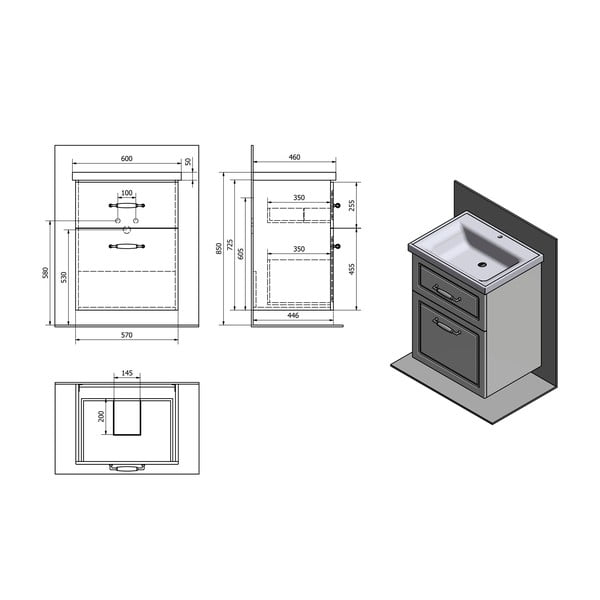 Bela stenska omarica brez umivalnika 57x72,5 cm Favolo – Sapho-image-3