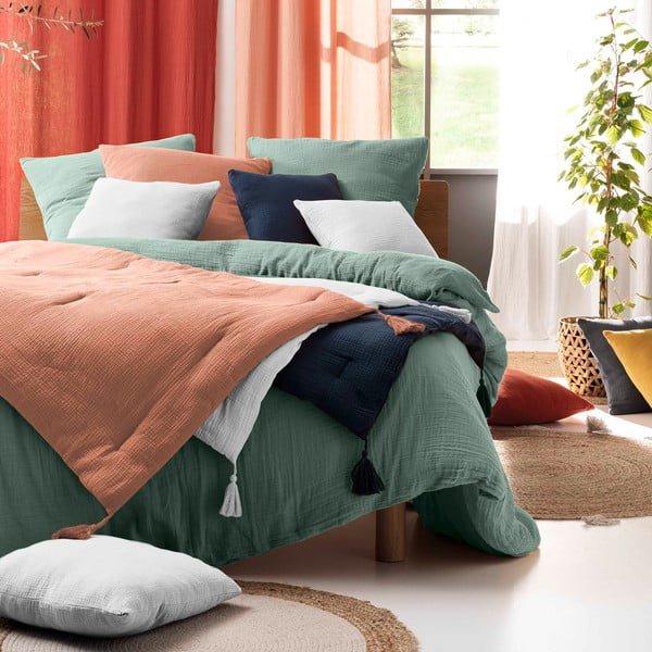 Svetlo zelena podaljšana posteljnina za zakonsko posteljo iz muslina 240x260 cm Angelia – douceur d'intérieur-image-2