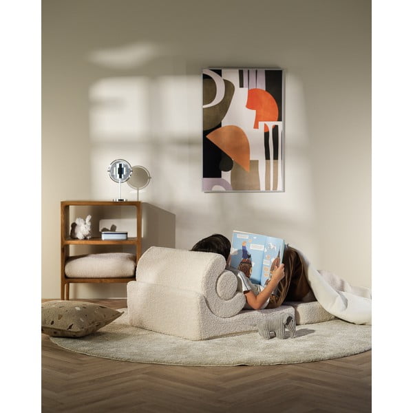 Kremno bel otroški fotelj iz tkanine bouclé Flipster – Wigiwama-image-4