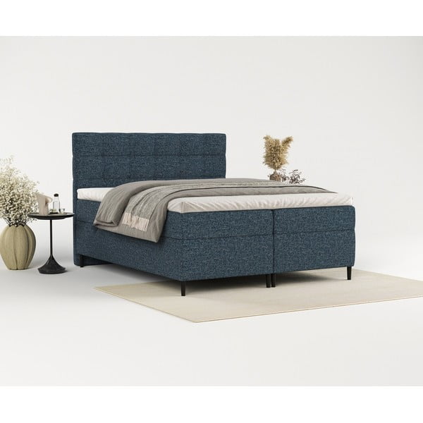 Temno modra boxspring postelja s prostorom za shranjevanje 140x200 cm Urbaneo – Maison de Rêve-image-4
