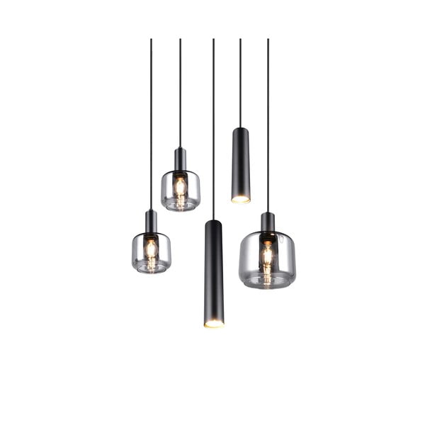 Črna viseča svetilka s kovinskim in steklenim senčilom ø 40 cm Mataro – Trio-image-3