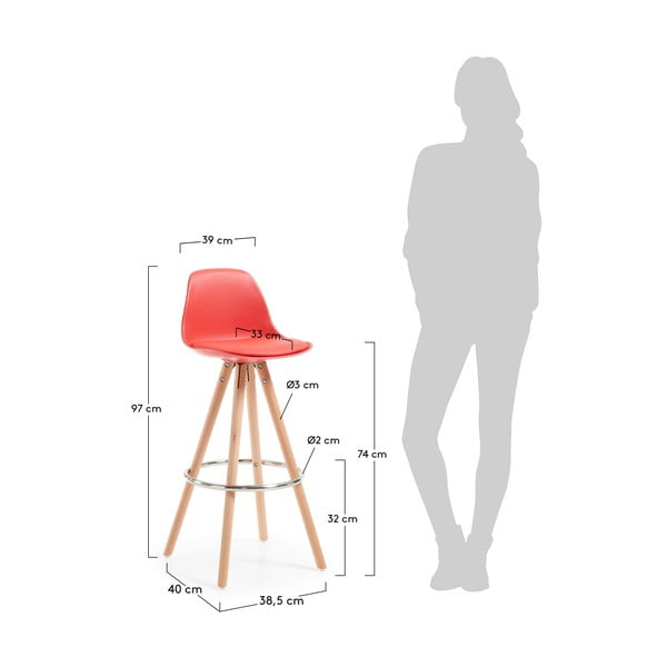Komplet 2 rdečih barskih stolčkov La Forma Stag-image-3