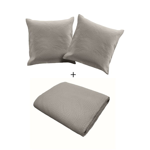 Siv prešit komplet pregrinjala in prevleke za vzglavnik iz mikrovlaken 240x220 cm Romane – douceur d'intérieur-image-2