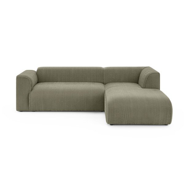 Zelena kotna sedežna garnitura iz rebrastega žameta (desni kot/z ležalnikom) Merid  – Ropez