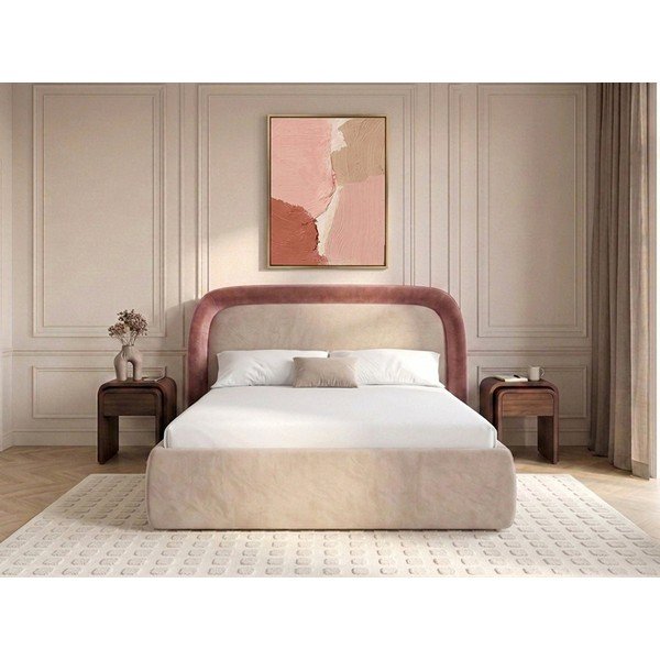 Rožnata oblazinjena zakonska postelja s prostorom za shranjevanje z letvenim dnom 160x200 cm Sam – Bobochic Paris-image-1