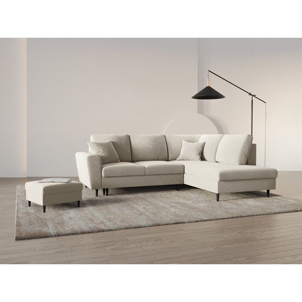 Bež žametna raztegljiva kotna sedežna garnitura s prostorom za shranjevanje (desni kot/v obliki črke L) Kyoto – Cosmopolitan Design-image-2