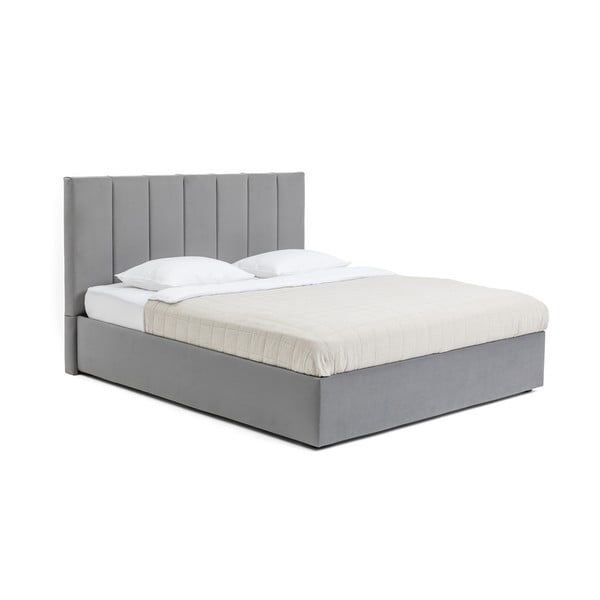 Siva oblazinjena zakonska postelja s prostorom za shranjevanje z letvenim dnom 160x200 cm Thessa Bold Line – Bonami Selection