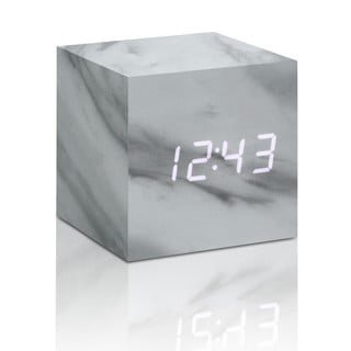 Siva budilka v marmornem dekorju z belim LED zaslonom Gingko Cube Click Clock